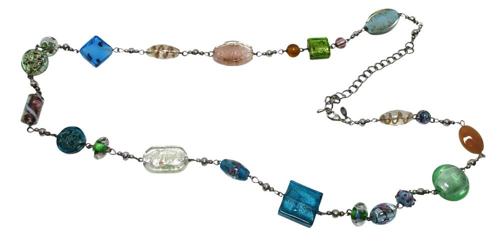 Vintage Multi Color Glass Beaded Necklace 32"